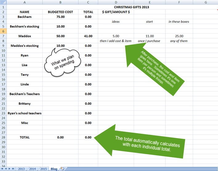 Christmas Excel sheet final